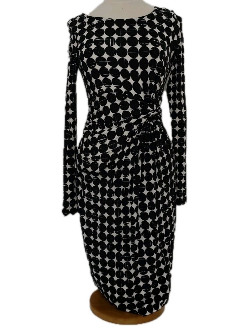 Seraphine Maternity Dress S 4 Black White Dot Fun Print Pregnancy Work Occasian